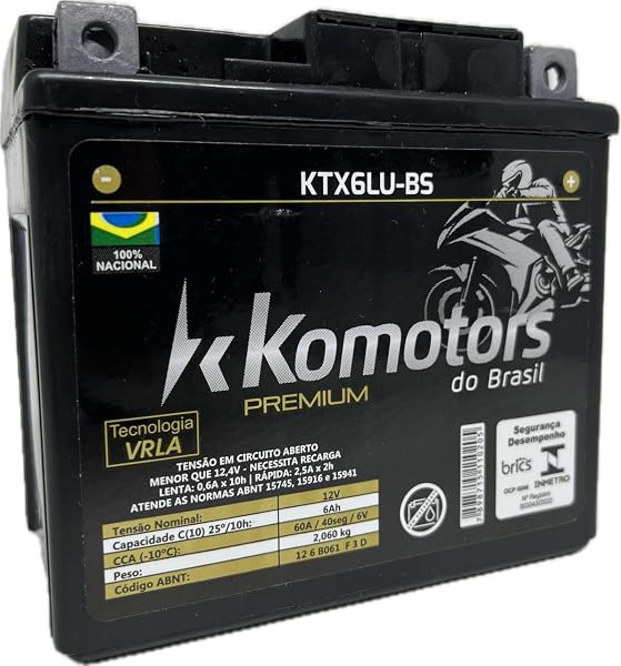 Bateria Moto KP6ahp Biz 110/125 CG 125/150/160 Komotors Premium 6Ah Selada