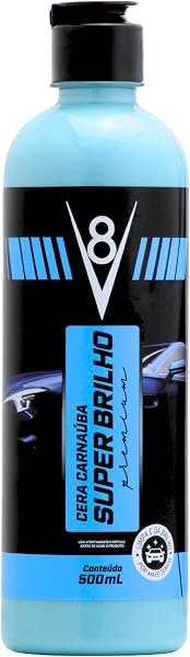 Cera de Carnaúba Automotiva V8 Super Brilho Líquida 500 ml Azul